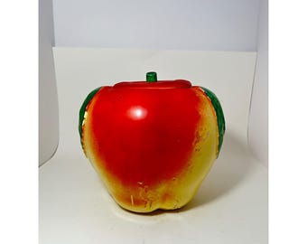 Tarro de cerámica vintage Hull con forma de manzana roja para galletas, pintado a mano, estilo retro.