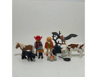 Vintage Playmobil Western Ranch Figuren Tiere Lot Cowboy Kuh Pferd 1992 Geobra