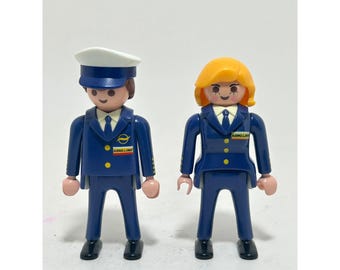 Vintage 1997 Playmobil Geobra Aero Line Pilot und Flugbegleiter Figuren Set