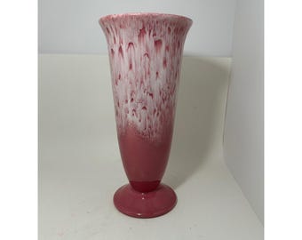 Vintage Haeger Keramik Trompetenvase, Mid Century Modern, USA, 30 cm, rosa, mit Tropfglasur