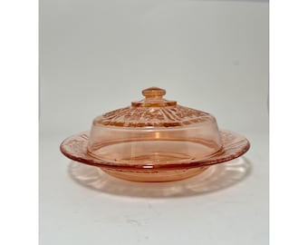 Jeannette Glass Pink Depression Glass Butter Dish Rosemary Dutch Rose Pattern