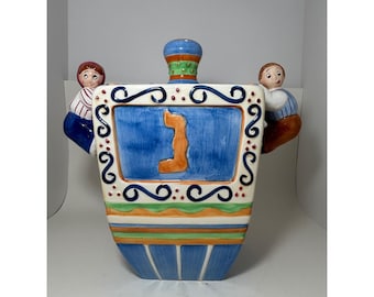 Tarro para galletas de cerámica con forma de dreidel, hecho a mano por Lotus en 1999, decoración navideña para Hanukkah (tamaño grande)