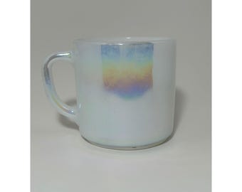 Vintage Bundes Glas irisierende Mond leuchten Milch Glasbecher D Griff