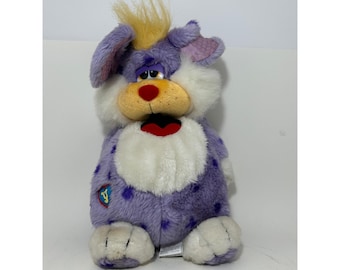 Vintage 1987 Irwin Toy Yawnies Purple Spotted Monster Plush 80s Stuffed Animal