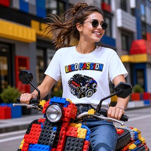 Building Brick T Shirt. Colorful Engine Graphic. Brick V8 Engine T-Shirt. Gift for Toy Building Fans
