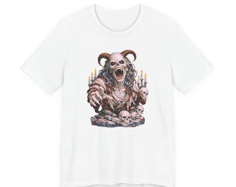 Camiseta con ilustración de criatura calavera demoníaca de fantasía oscura y terror | Ilustración de terror gótico