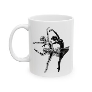 Ballerina Dancers Mug, Swan Lake Ballet Art Coffee Cup, Black and White Dance Sketch Gift for Ballerina, Dance Teacher Recital Gift