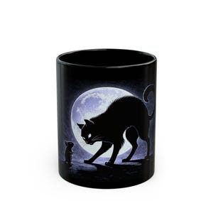 Black Cat Moon Halloween Design Dark Cat Silhouette Mouse Night  Mug | Halloween Night Cat Silhouette