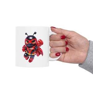 Cute Superhero Ladybug Character Art Mug | Ceramic Coffee Cup