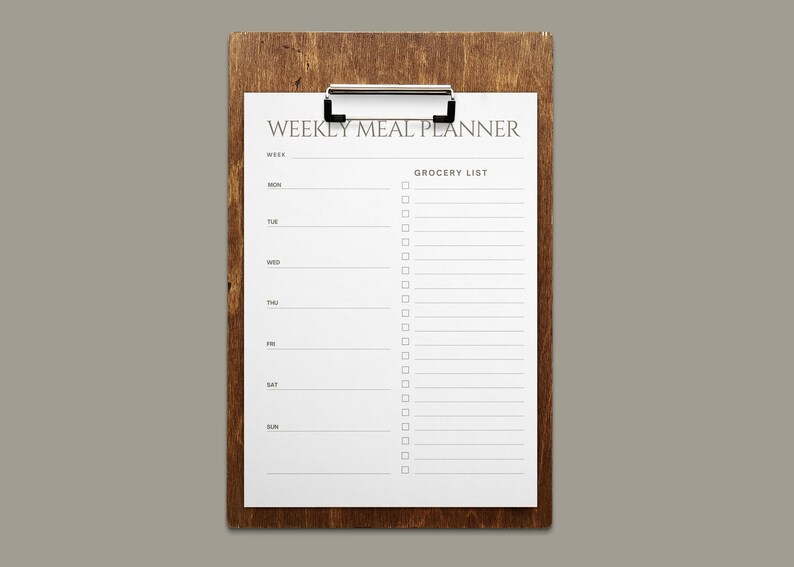 Weekly Meal Planner Printable | Minimalist Grocery List Organizer ...