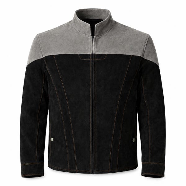 Handmade Captain Inspired Black Suede Leather Jacket Men | Star Trek TNG Cosplay Coat | Sci-Fi Futuristic Space Jacket | Explorer Costume