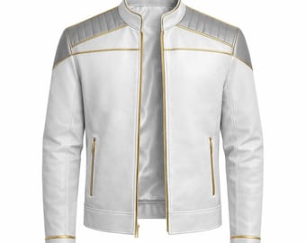 Chaqueta de cuero de gamuza blanca para hombre inspirada en el Capitán Picard / Abrigo de cosplay de Star Trek TNG / Chaqueta minimalista futurista de ciencia ficción / Regalo hecho a mano