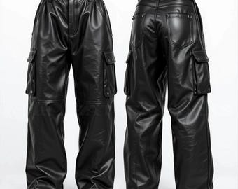 Unisex handgemaakte gotische lederen broekbroek, stijlvolle oversized broek, wijde streetwear, casual broek formele broek met zes zakken