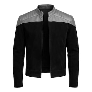 Handmade Captain Picard Inspired Black Suede Leather Jacket | Generation Cosplay Coat | Sci-Fi Style Minimalist Jacket, Gift For Terk fans