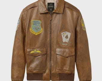 Avirex A2 Flight Jacket Brown Leather B3 Bomber Vintage Military Pilot Coat Men Retro Aviator Classic Air Force Style