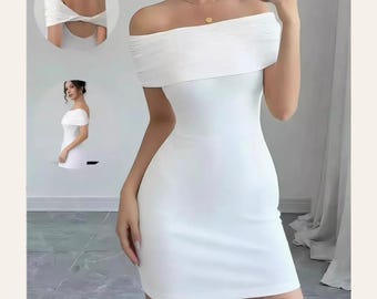 Off Shoulder Bodycon Mini Dress | Pink Birthday Dress | Girls Night Dress | Vacation Mini Dress | Trendy Fitted Dress | Date Night Outfit