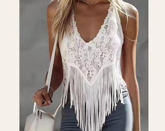 Lace Fringe Tank Top for Women | Western Concert Top | Fringe Festival Top | Country Concert Outfit | Boho Summer Tank | Girls Night Top