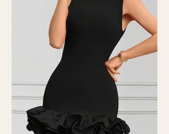 Black Ruffle Hem Sleeveless Mini Dress | Bubble Hem Cocktail Dress |Chic Girls Night Dress | Soft Glam Mini Dress | Trendy Date Night Outfit