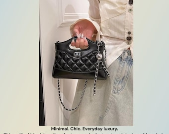 Black Quilted Crossbody Bag | Trendy Shoulder Purse | Minimal Chic Handbag | Everyday Soft Life Purse