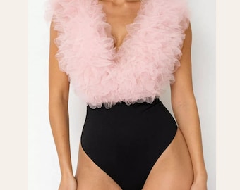 Ruffle Lace Sleeveless Bodysuit | Soft Glam Bodysuit | Concert Outfit Top | Birthday Outfit | Statement Lace Top for Women