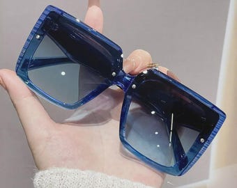 Oversized Square Sunglasses | Y2K Gradient Shades | Retro Celebrity Inspired Sunglasses | Blue Black Brown Fashion Glasses