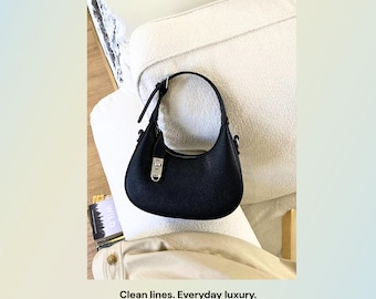 Black Crescent Shoulder Bag | Minimal Crossbody Purse | Soft Life Handbag | Trendy Everyday Bag for Women