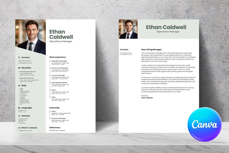 Modern Minimalist Resume Template Canva | ATS Friendly Cover Letter - Etsy