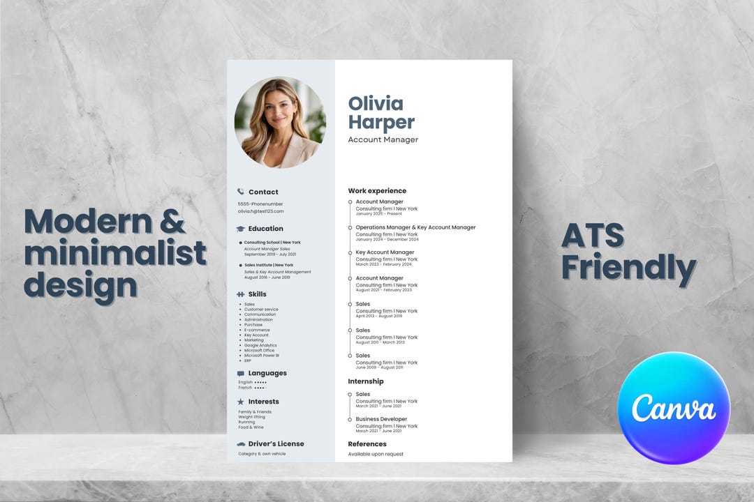 Modern Minimalist Resume Template Canva | ATS Friendly Cover Letter - Etsy