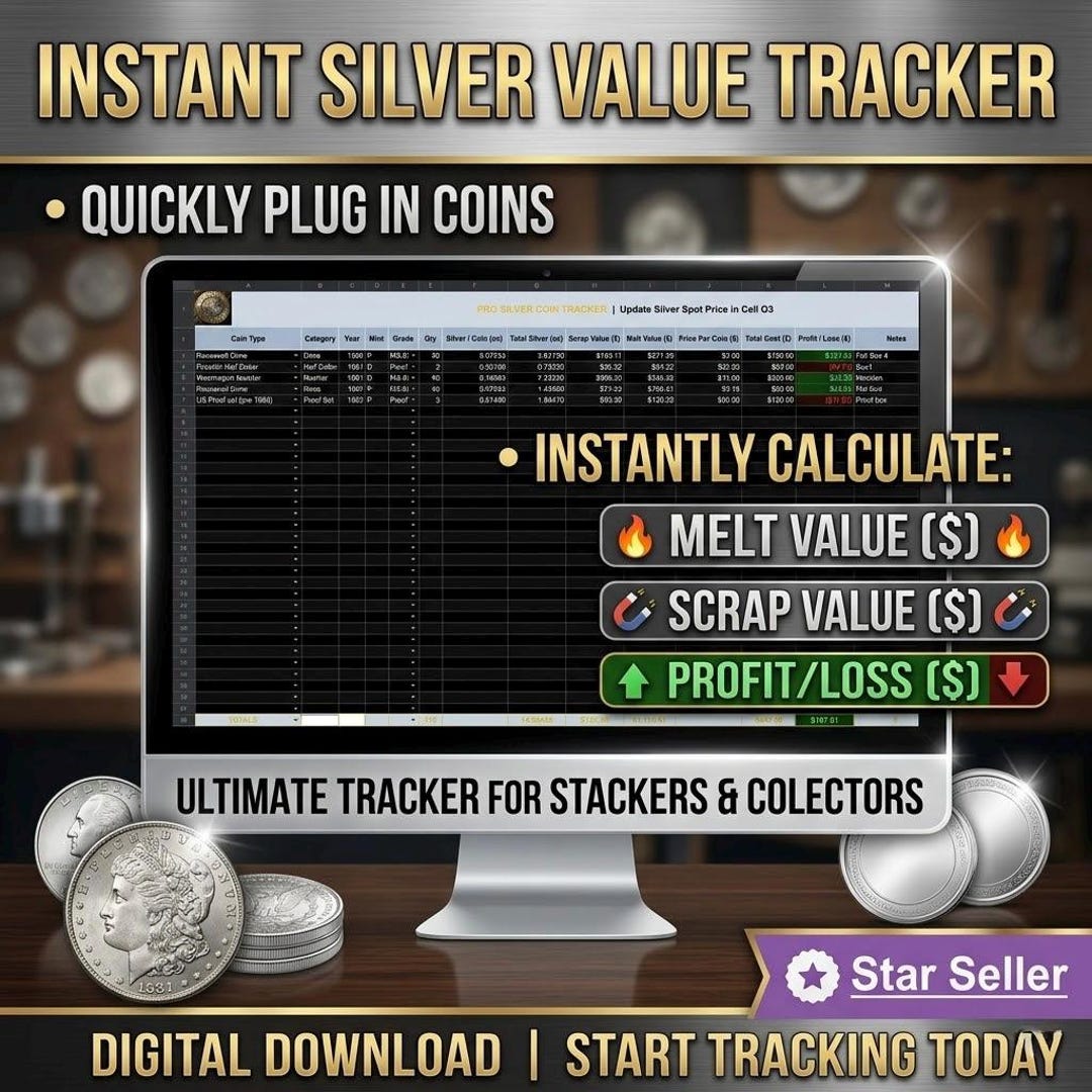 Silver Coin Value Tracker Spreadsheet (excel, Google Sheets) - Etsy