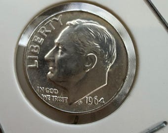 1964 D US Silver Roosevelt Dime. 90% silver. Brilliant Uncirculated Unsearched