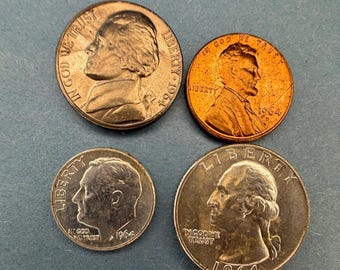 1964-D Denver Mint 4-Coin Set – Last Year of  90% Silver Quarters, Dimes