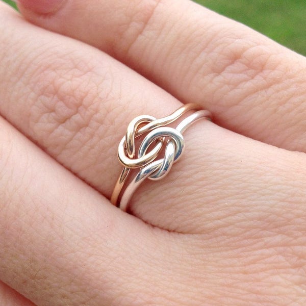 Double Knot Ring, Knot Promise Ring, Gold Filled Ring, Two Toned Ring, Two Love Knots, Love Knot Ring