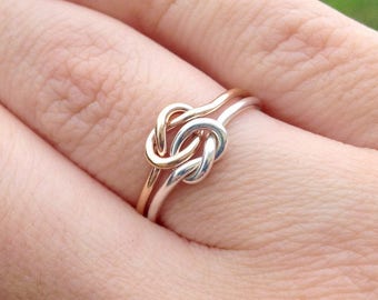 Double Knot Ring, Knot Promise Ring, Gold Filled Ring, Two Toned Ring, Two Love Knots, Love Knot Ring