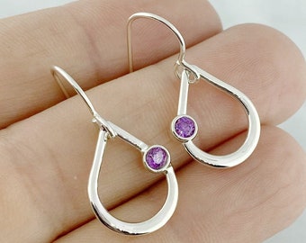 February Birthstone Jewelry, Sterling Silver Teardrop Earrings with Birthstone that Dangles, Birthstone Earring, Small Earring