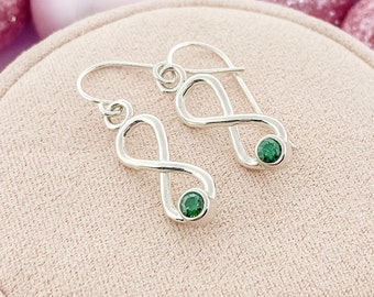 Sterling Silver May Birthstone Earrings, Infinity Drop & Dangle Earring, Green Birthstone Jewelry, Gemstone Earrings