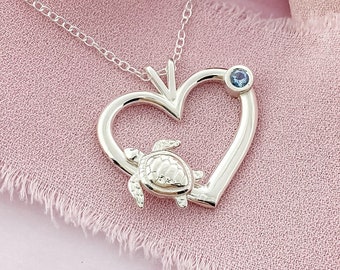 March Birthstone Pendant, March Gemstone, Blue Birthstone Jewelry, Sea Turtle Jewelry, 2
