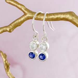 Family Birthstone Earrings made of Sterling Silver on a Silver French Hook