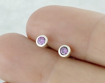 Small Bezel Stud Earring, Purple Stud Earrings, Minimalistic Jewelry, 3mm Earring, Small Earring