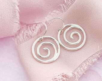 Small Silver Spiral Earrings, Sterling Silver Earrings