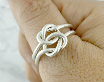 Thick Double Knot Ring, Knot Promise Ring for Him, 12 Gauge Silver Ring, Thumb Ring, Two Love Knots, Men's Ring Band