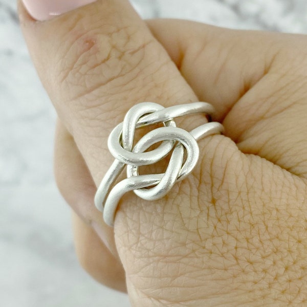 Thick Double Knot Ring, Knot Promise Ring for Him, 12 Gauge Silver Ring, Thumb Ring, Two Love Knots, Men's Ring Band