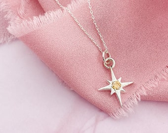 November Birthstone Sterling Silver Star Pendant, North Star Necklace