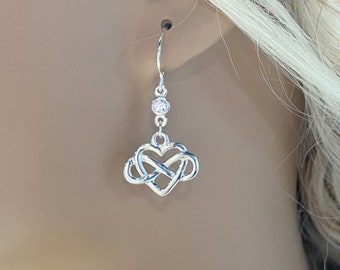 Silver Heart Dangle Earring, Personalized Birthstone Drop Earring