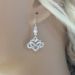 Silver Heart Dangle Earring, Personalized Birthstone Drop Earring