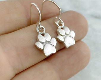 Silver Pet Paw Print Earrings For Her, Paw Print Jewelry for Women, Light Everyday Earrings