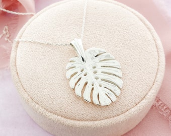 Sterling Silver Monstera Leaf Pendant: Botanical Nature Jewelry