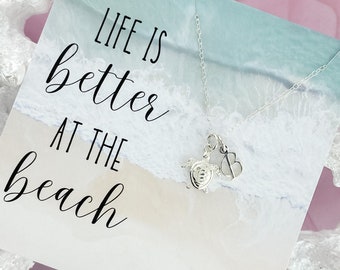 Sea Turtle Necklace with an Initial, Sterling Silver Sea Turtle Charm, Graduate Gift, Sea Turtle Jewelry with a Gift Box