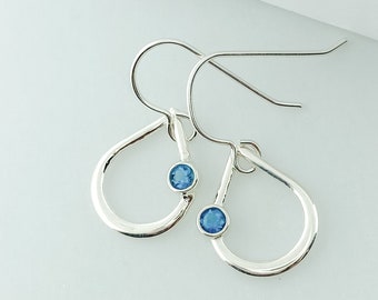 Sterling Silver December Birthstone Earrings, Teardrop Earrings with a Blue Birthstone that Dangles, Birthstone Earring for Women