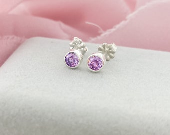 Purple Stud Earrings, Tiny Birthstone Stud, 3mm Earring, Small Earring