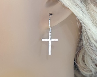 Sterling Silver Cross Earrings For Her, Religious Jewelry for Women
